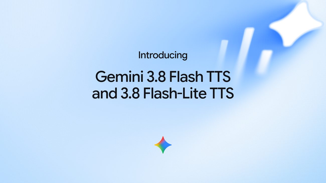 Баннер Google с анонсом моделей Gemini 3.8 Flash TTS и Flash-Lite TTS на синем градиенте