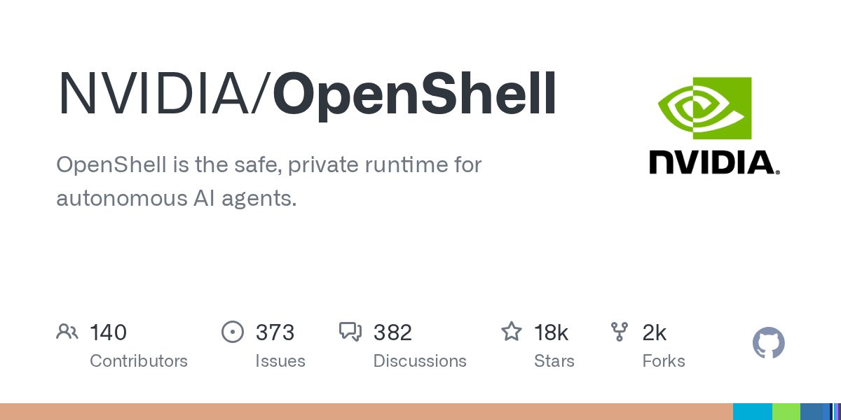 Страница репозитория NVIDIA/OpenShell на GitHub с 18 тыс. звёзд и логотипом NVIDIA