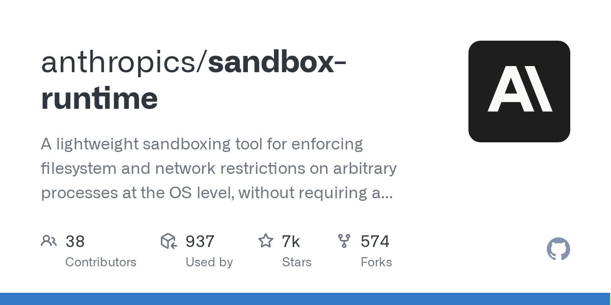 Репозиторий anthropics/sandbox-runtime на GitHub — песочница для агентов